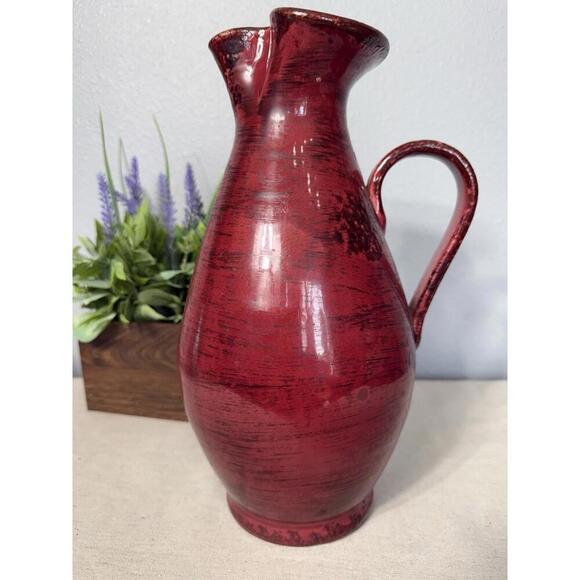 Vintage Sculpture pitcher vase Red 13 inch tall brick red decorative Lava Italy - Picture 1 of 9